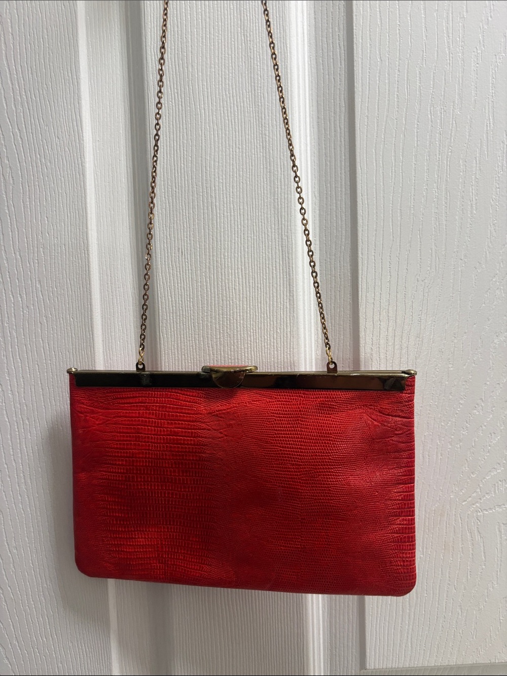 Vintage Red yellow snakeskin leather Women’s triangle chain Clutch Bag - Picture 2 of 4